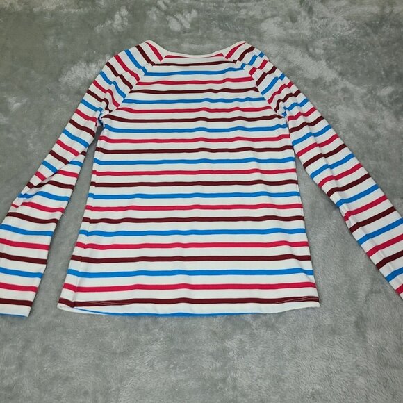 Spanx Swim Shirt Rash Guard Ocean Stripe Hibiscus Crew Neck Long Sleeve Medium - Picture 8 of 8